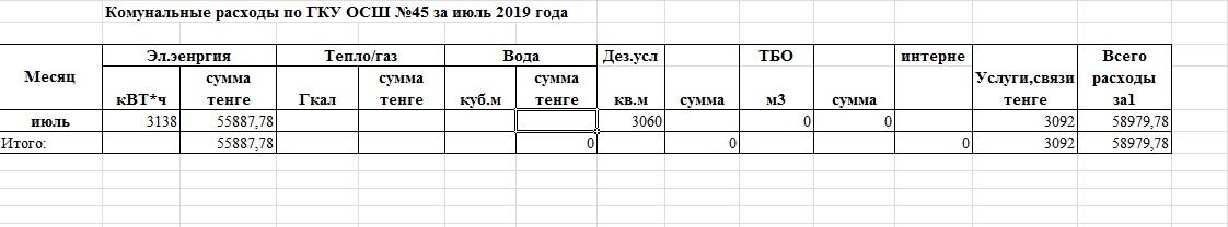 Приобретенные товары для ГКУ ОСШ №45 за July 2019 года